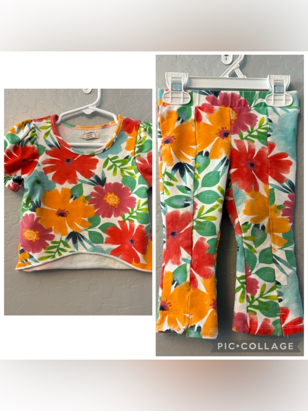 Peek vibrant colorful floral two piece top and flare pants set 6-12 months